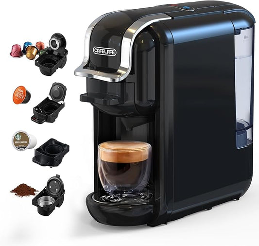 MK-603 Mini Multi Pod Coffee Maker, Hot/Cold Single Serve Espresso Machine, 4-in-1 Brewer Compatible with K Cup Pods,Nes Original/DG Capsule and Ground Coffee, Fast Brew, Black