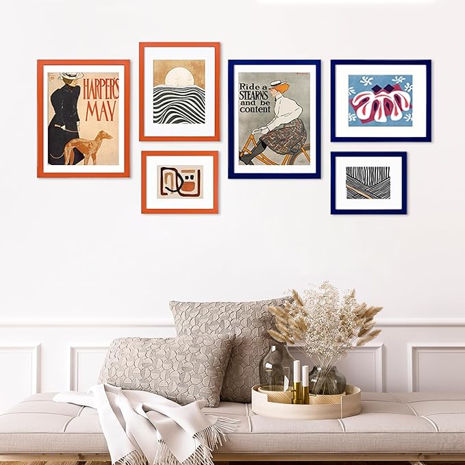 KINLINK 8x10 Picture Frame Orange, Solid Wood Frames with Acrylic Plexiglass for Pictures 4x6/5x7 with Mat or 8x10 without Mat, Tabletop and Wall Display Photo Frame, Set of 4