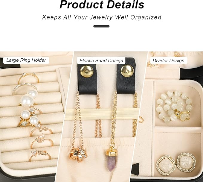 Small Jewelry Box, Travel Jewelry Case Portable Jewelry Boxes for Women, 2-Layer Mini Jewelry Travel Organizer, Gift for Women Girls,Black B