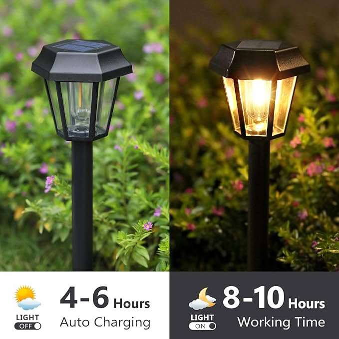 Solar Pathway Lights Outdoor 12 Pack Solar Lights Outdoor Waterproof with 3000K Tungsten Filament Bulb, Decor Driveway Lighting for Yard Garden Landscape Walkway Path Lawn Father's Day (Warm White)