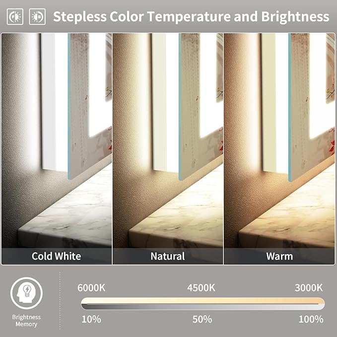 LED Mirror for Bathroom, 40x24 Inch Backlit + Front Lighted Bathroom Vanity Mirror with Lights for Wall, Double Light Strips, 3 Colors, Shatter-Proof, Anti-Fog and Brightness Memory