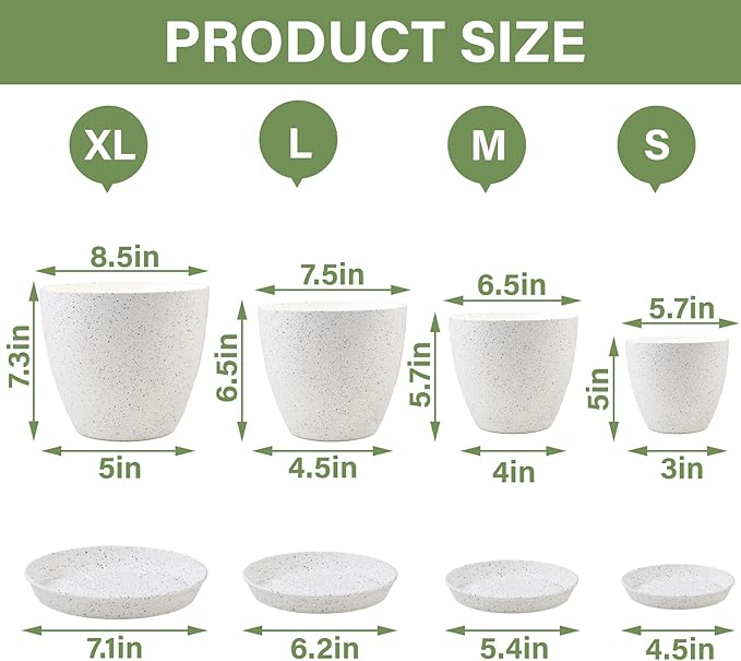Plant Pots 8.5/7.5/6.5/6 inch, 4 Pack Pot for Flower Pots for Indoor Plants, Modern Decorative Plastic Planters with Drainage Holes and Saucers for House Plants Indoor Outdoor Flower Plants