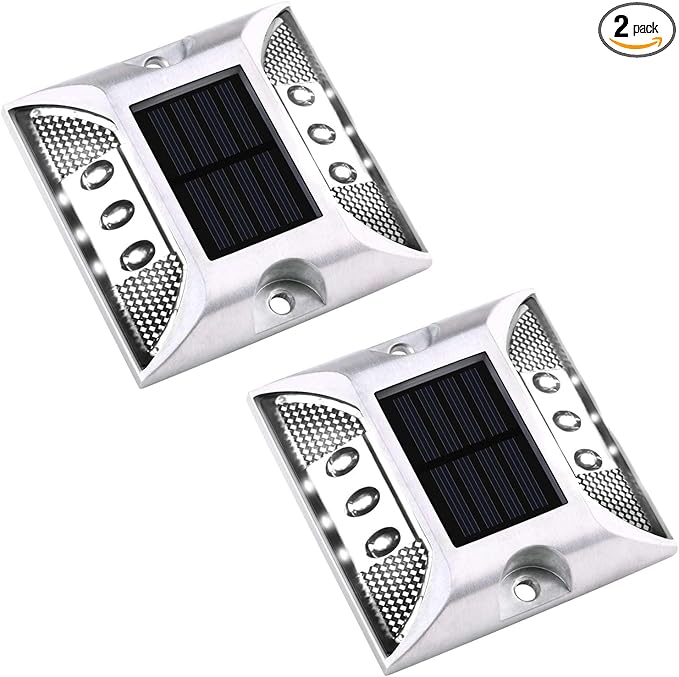 Aolyty Solar Dock Lights - IP68 Waterproof Deck Warning Step Lights for Sidewalk Stair Garden Pathway Walkway (2 Pack, White)