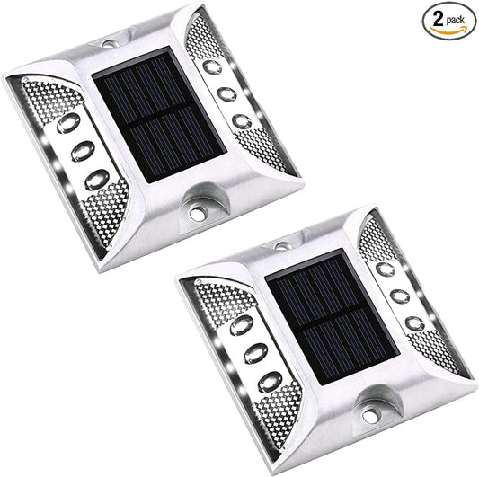 Aolyty Solar Dock Lights - IP68 Waterproof Deck Warning Step Lights for Sidewalk Stair Garden Pathway Walkway (2 Pack, White)