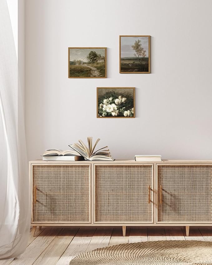 InSimSea Framed Canvas Wall Art, Vintage Outskirts Painting Prints for Farmhouse & Bedroom Decor, Small Bathroom Wall Art, 8"x10"