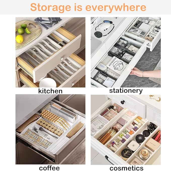 Silverware Drawer Organizer - Expandable Deep Utensil Organizer for Kitchen Drawers(White)