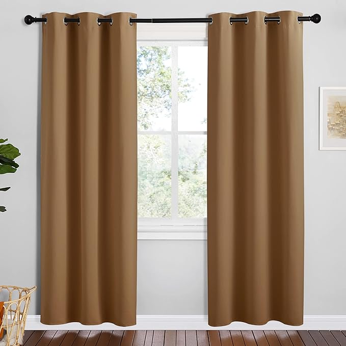 NICETOWN Sleek Blackout Curtains 78 inches Length for Small Windows, 2 Panels, Gold Brown, W42 x L78 -Inch, Noise Reducing and Block Draft Panels for Door Doorway Laundry Office Luxury Decor Theme