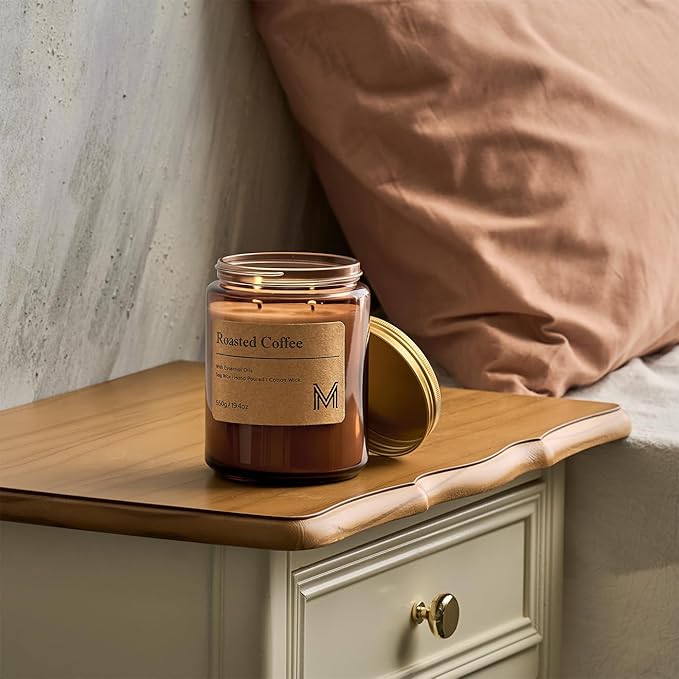 M&SENSE Roasted Coffee Home Scented Candle | 19.4oz, 117-Hour Burn | Natural Organic Soy Wax | Long-Lasting for Stress Relief and Gifting | for Bedroom，Relaxing SPA，Office