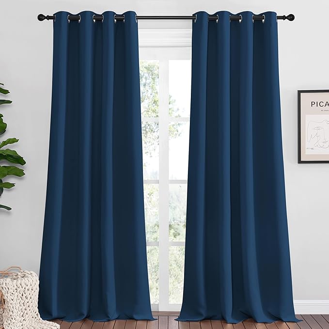 NICETOWN Moroccan Blue Blackout Curtains 102" Long for Office, 55" Wide, 2 Pieces, Dining Room, Guest Room, Sound Reducing Heat and Cold Block Curtain Panels for Modern Room Decorative