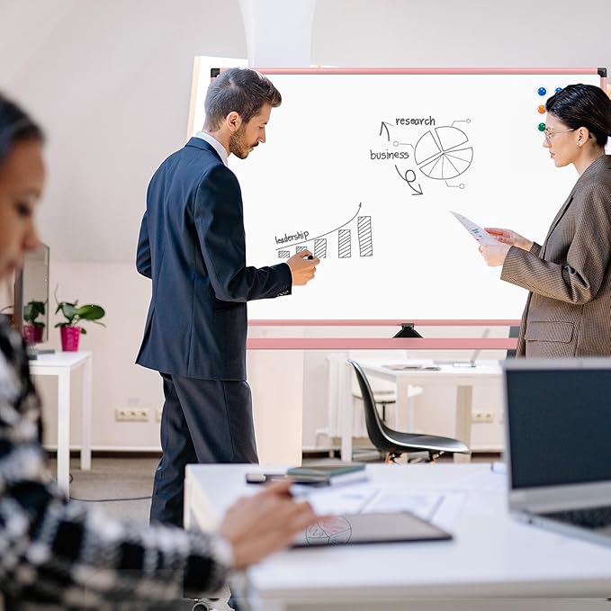 Mobile Whiteboard, 48x32 Inches Dry Erase Board with Stand, Large Rolling Whiteboard on Wheels, Standing White Board for Office, School, Home, Magnetic Double Sided White Board with Paper Pad
