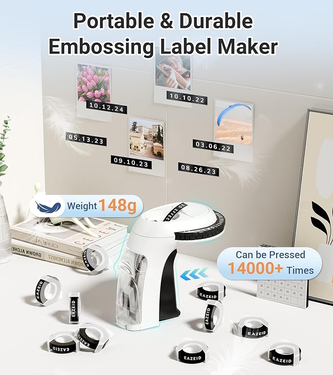 Embossing Label Maker Machine with 10 Tapes Black, Vintage Manual Labeler, 3D Embossed Label Maker Waterproof-Labels for Scrapbooking, Home Office & Kids School Items