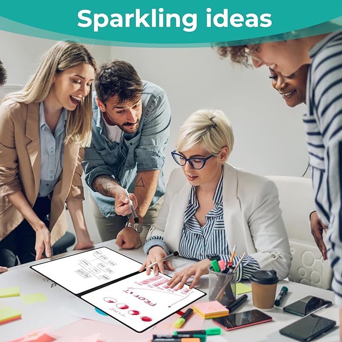 Double-Sided Whiteboard - Portable, 12" x 9" Dry Erase Boards with 3 Markers, Eraser and Stylish Red Elastic Pen Tray for Office, Education and Home (Double-A4 Blue)