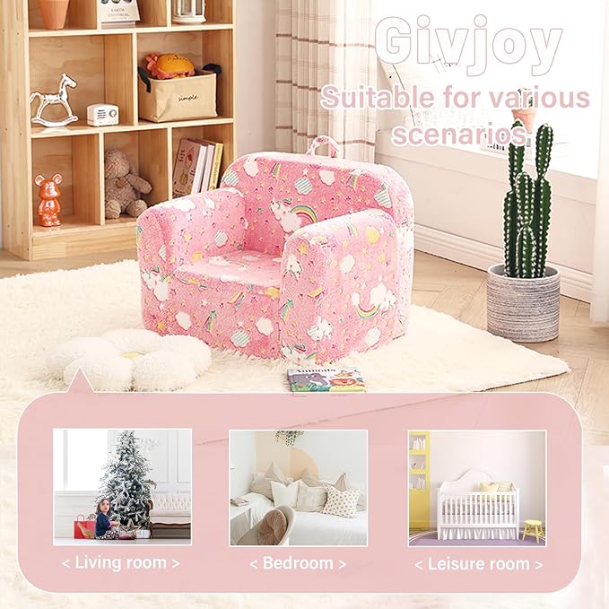 Toddler Chair Plush Kids Couch, Comfy Kids Sofa Toddler Lounger Chair for Bedroom, Convertible Toddler Couch for Girls and Boys, Reading Chair for Kids