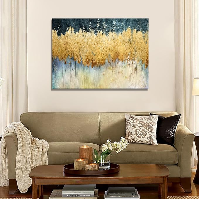XXMWallArt FC2681 Canvas Wall Art Abstract Golden Forest Painting Modern Decor Abstract Canvas Prints for Living Room Bedroom Kitchen Home and Office Wall Decor