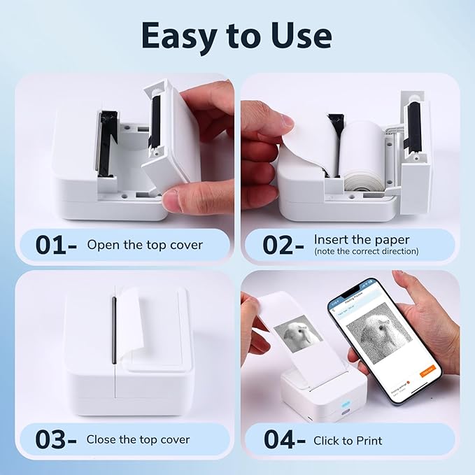 Aixiqee Mini Sticker Printer with 10 Rolls Sticker, Small Thermal Sticker Printer, No Ink Needed, Bluetooth Label Sticker Maker for iPhone, DIY, Photos, Study Notes, Journal, Gift (White)