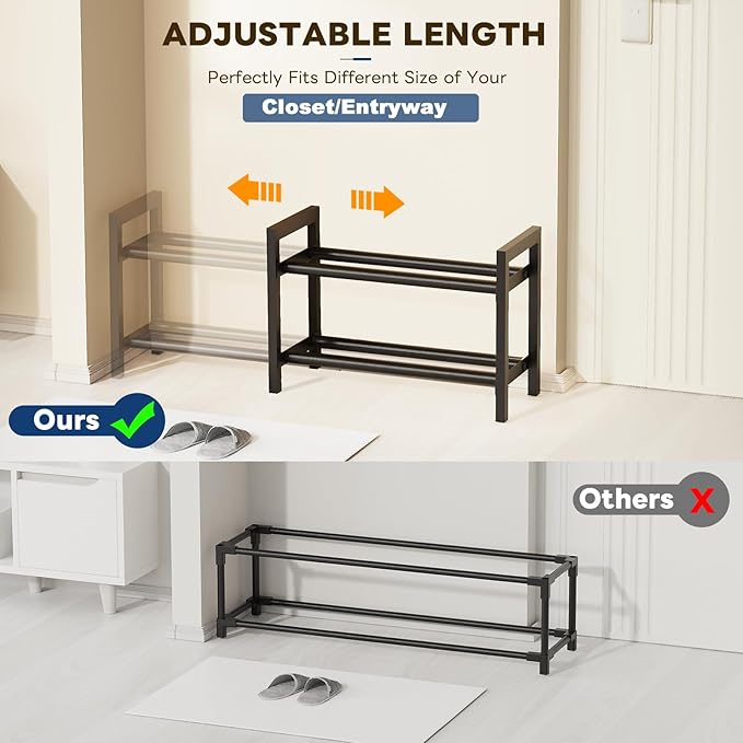 Mavivegue Expandable Shoe Rack, 2-Tier Adjustable Shoe Organizer, Shoe Shelf for Closet, Entryway, Front Door