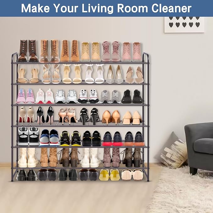 KEETDY Long 6 Tier Shoe Rack Organizer Tall Metal Shoe Organizer for Entryway Bedroom Floor Garage, Wide Shoe Shelf Storage Fits 42 Pairs Men Sneakers, Bronze