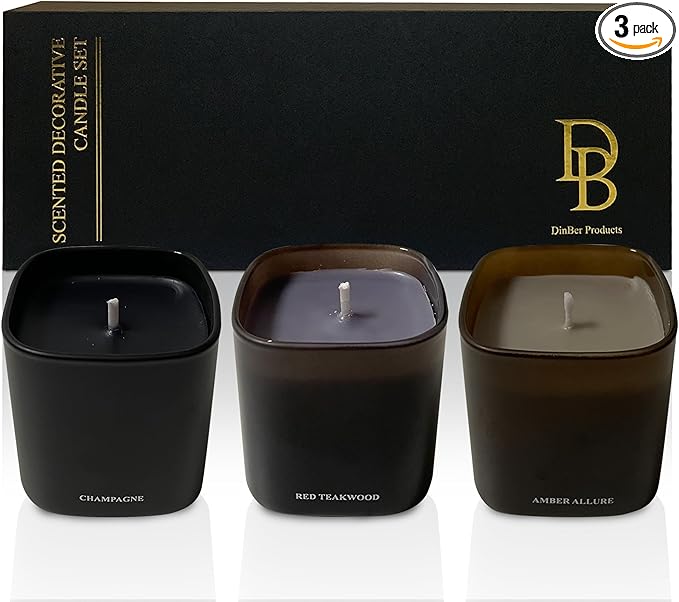 Candle Gift Set – 3 Scented Soy Candles, Clean Burn 50+ Hrs – Flower-Inspired Scents: Amber, Red Tea Wood, Champagne – Bulk Set for Women Giftset, 9.8oz Each, Gift Idea for Women, Home Decor, Birthday