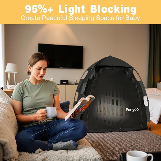 Blackout Tent for Babbies and Toddlers, One Click Setup Baby Travel Crib Tent, Blackout Cover for Mini Crib and Pack N Play