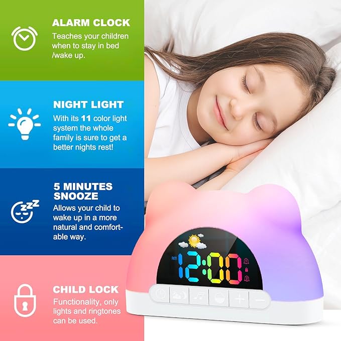 Alarm Clock for Kids, Ok to Wake Clock with Green Light Red Light, Children's Sleep Trainer,10 Ringtones,3 Brightness, Dual Alarms, Digital Alarm Clock for Adults Boy Girl Toddler Bedroom
