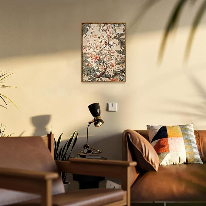 Djmwtb Framed Vintage Wall Art, Botanical Flower Wall Art,Birds Pictures Wall Decor,Nature Paintings Canvas Artwork Prints for Bedroom, Living Room 16x24in