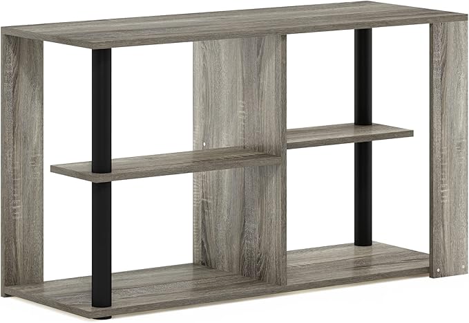 Furinno Romain Narrow End Table with Shelves, French Oak/Black