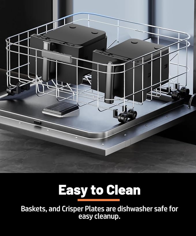 12QT Dual Layer Air Fryer Oven, 6QT×2 Capacity, Vertical 2-Basket Design, 7-in-1 Function with Broil, Roast, Bake, Reheat, Dehydrate, and Air Fry, Family Size, BPA-Free