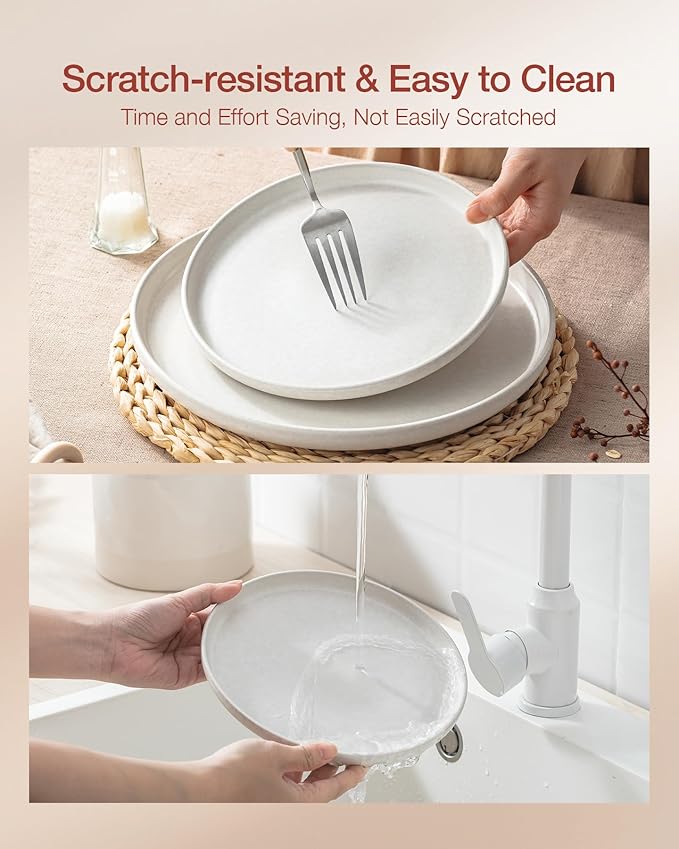 Famiware Milkyway Plates and Bowls Sets, 12 Pieces Dinnerware Sets, Reactive Glaze Dish Set, Stoneware Dishes Set for 4, Matte White & Matte Dark Charcoal