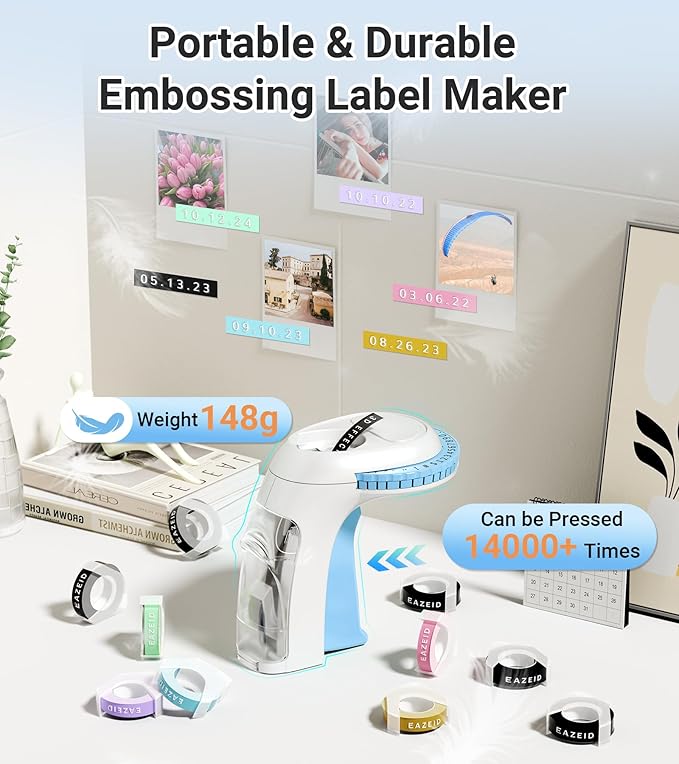 Manual 3D Label Maker Embossing, Vintage Embossed Label Maker Machine with Tapes, Embosser Labeler with 10 Rolls Embossing Label Tapes for Home Kitchen Office School, DIY & Crafting