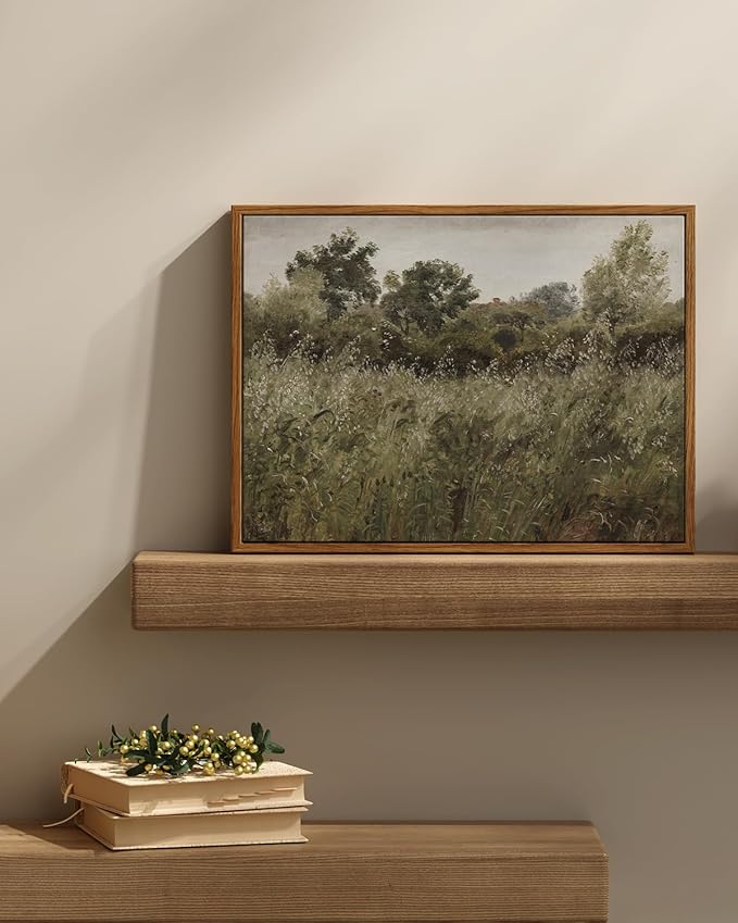 InSimSea Framed Canvas Wall Art Decor, Vintage Natue Landscape Art, Country Wilderness Painting Picture, Retro Decor for Bedroom Living Room, Office, Bathroom, Hallway, Room,12"x16"