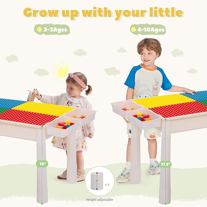 Sandinrayli 7 - in - 1 Kids Activity Table Set with 2 Chairs & 100Pcs Blocks | Water/Sand Play Table for Toddler Age 3-6 (Primary)