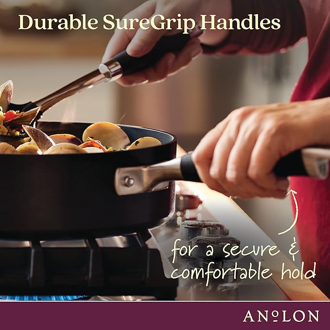 Anolon Advanced Home Hard Anodized Nonstick Sauté Pan with Helper Handle and Lid, 5 Quart - Onyx