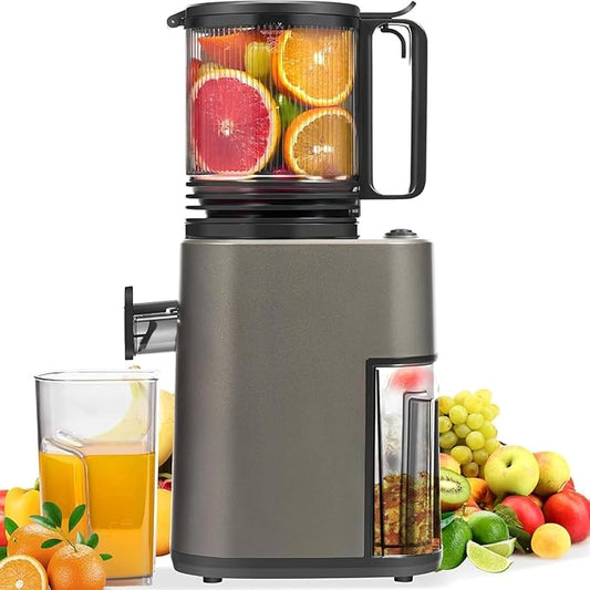 Masticating Juicer with 350W DC Motor, 5.4" Wide Feed Chute, Slow Cold Press Juice Extractor for Whole Fruits & Vegetables, High Juice Yield (AC-Gray)