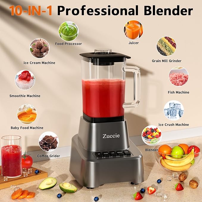 Blender for Shakes and Smoothies With 54oz Glass Jar, 4 Speed Settings, Countertop Blender for Frozen Fruit Drinks, Smoothies, Sauces, 750 Watts, Gray