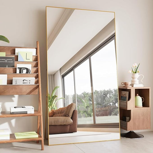 FANYUSHOW Full Length Mirror with Stand 70"x31",Floor Standing Aluminum Frame for Living Room,Tempered Glass Floor Mirror,Simple Home Decor,Wall Decor for Bedroom & Bathroom,Full Body Mirror,Gold