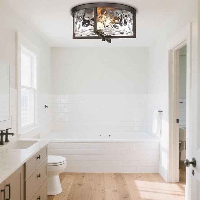 Kitchen Ceiling Light Fixtures, 13" Flush Mount Ceiling Light, Modern Close to Ceiling Light Fixtures, Hammered Glass Flush Ceiling Light Antique Ceiling Light for Kitchen,Dining Room,Hallway