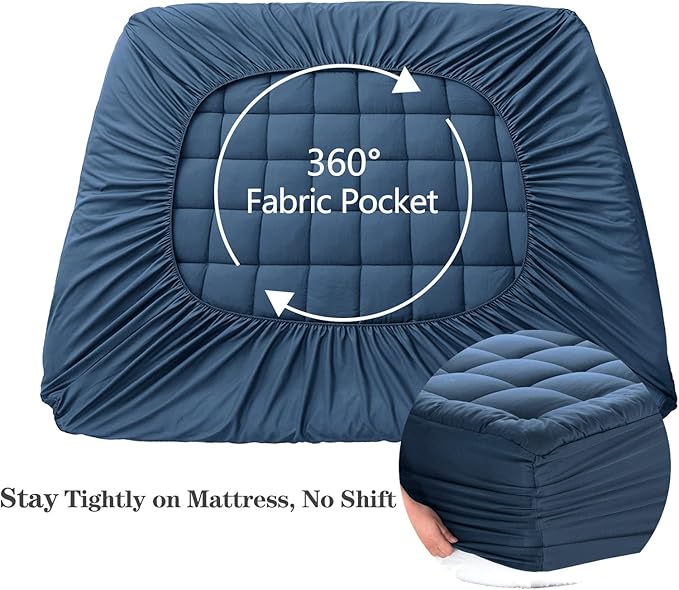 EASELAND Queen Size Mattress Pad Pillow Top Mattress Cover Quilted Fitted Mattress Protector 8-21" Deep Pocket Cooling Mattress Topper (60x80 Inches, Dark Blue)