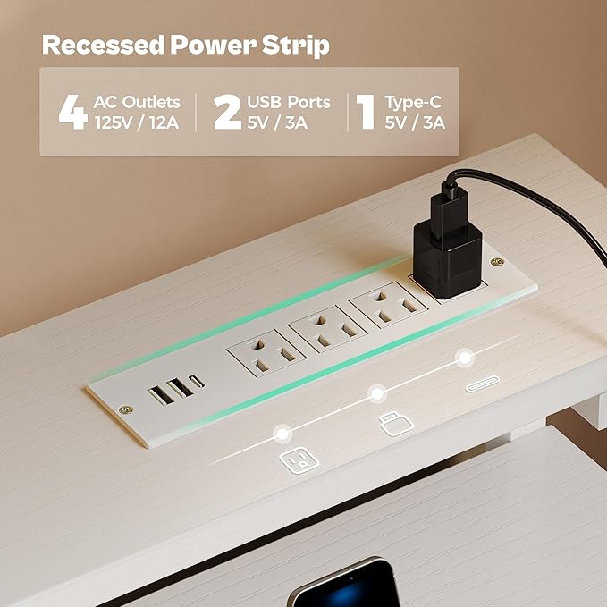 Huuger Gaming Desk with 6 Drawers, Computer Desk with LED Lights Power Outlets and Type-C, 39 Inch Office Desk with Storage, Monitor Stand, Writing Desk Work Desk Home Office, Bedroom, Study, White