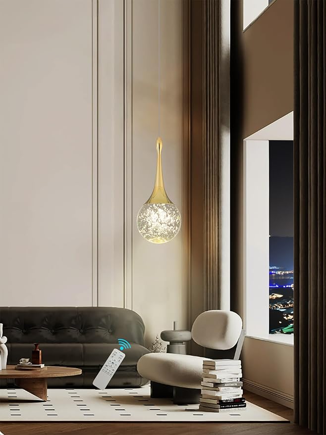 Flashing God Gold 1 Light Teardrop Crystal Pendant Lighting,Integrated Pendant Light with Crystal Bubble for Kitchen Island Globe Fixtures, Chromed Finished 2700k 4500k 6000k