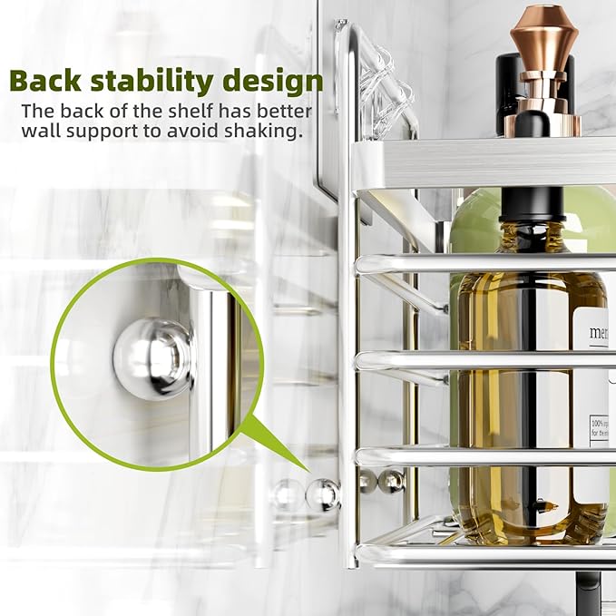 Yougai Shower Caddy Shower Shelf with Soap Dish and 4 Hooks, SUS304 Stainless Steel Shampoo Holder Bathroom Shower Organizer No Drilling Adhesive Wall Mounted Storage Shelves Basket Accessories-3 Pack