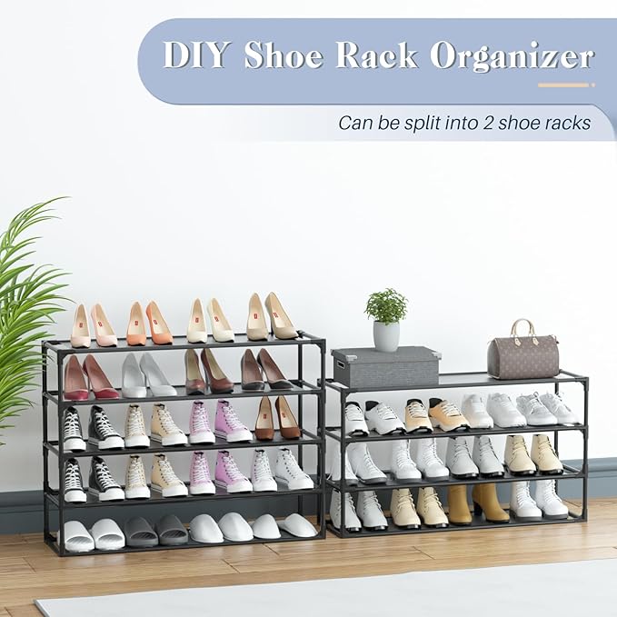 TY ARTS & CULTURE 2 Pack 9-Tiers Shoe Rack Organizer, Sturdy Metal Pipes & Durable Non-Woven Fabric, Space Saving Tall Shoe Shelf Hold 72-90 Pairs, Shoe Rack for Entryway (Black)