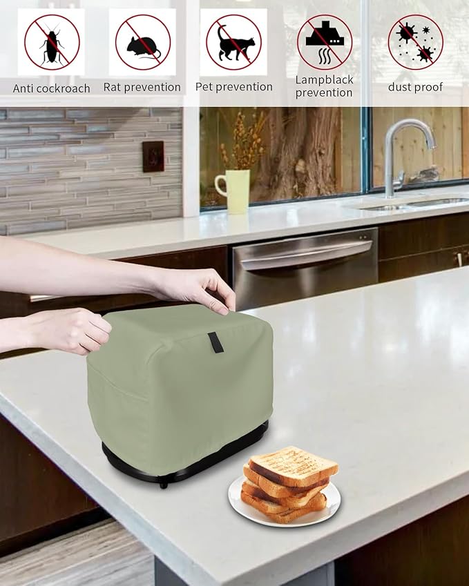 Sage Green Toaster Cover - Dust-Proof, 2-Slice, Bread Maker Cover, 12x7.5x8in