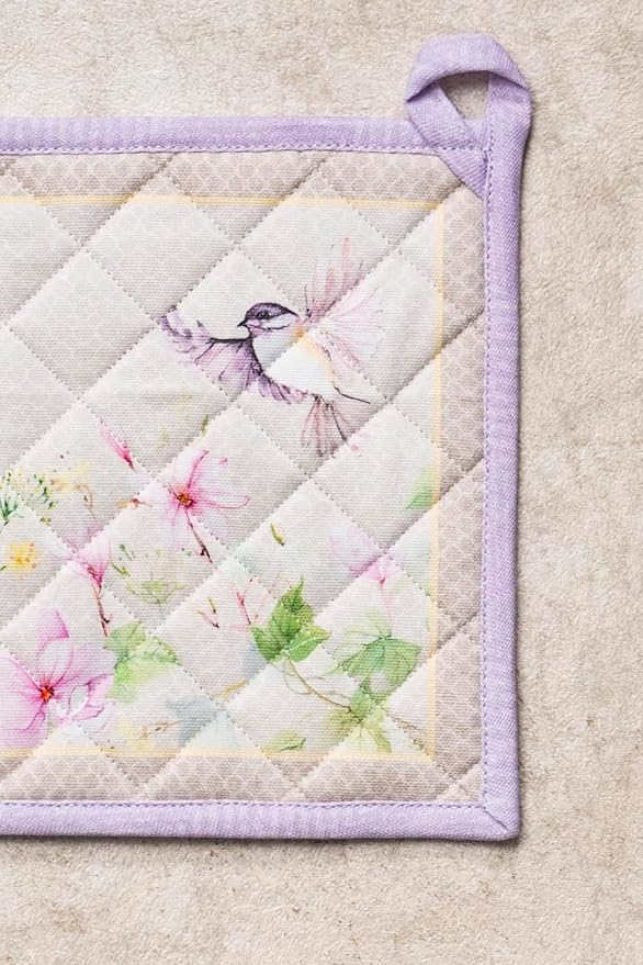 Maison d' Hermine Pot Holders 100% Cotton Heat Resistant Potholders 8" x 8" Hot Pads with Loop BBQ, Cooking, Baking, Grilling, Kitchen, Handling Hot Pans Spring/Summer (Pack of 1, Magnolia Mornings)