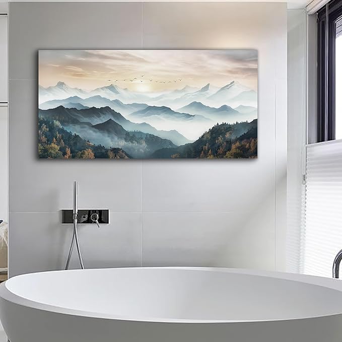 Lapremoly Canvas Wall Art For Living Room Large Wall Decor For Bedroom Office Wall Decoration Fog Forest Landscape Wall Painting Mountain Wall Prints Pictures Artwork Modern Room Home Decor 20"X40"