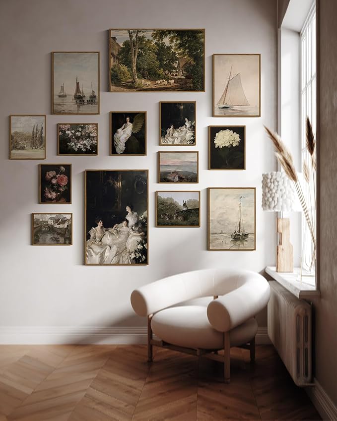 InSimSea Framed Canvas Wall Art Vintage Decor, Room Decor Classical Countryside Landscape Farmhouse Watercolor Painting Large Wall Art for Living Room Badroom Bathroom, 16"x24"