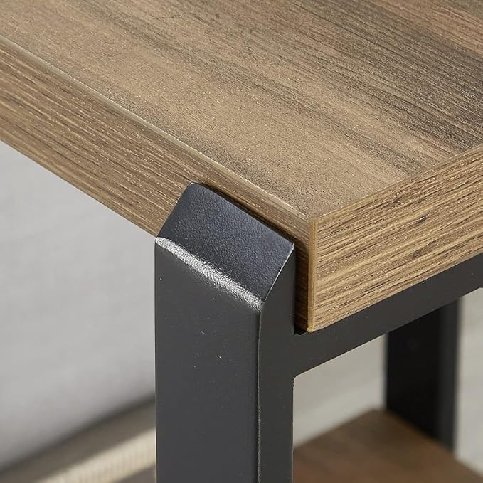 FOLUBAN Industrial End Table, Square Side Table with Storage Shelf for Living Room, Wood and Metal Nightstand, Oak