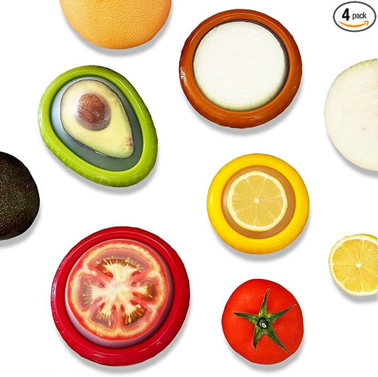 AEKTBY 4-Pack Reusable Avocado & Onion Saver - Silicone Vegetable & Fruit Storage Containers for Fridge, Anti-Oxidation Fresh Keeper Boxes - BPA-Free, Airtight & Eco-Friendly (ABS + Silicone)