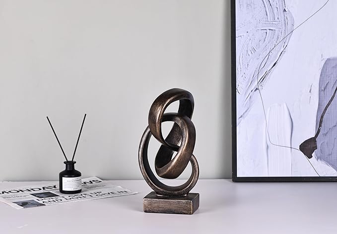 Modern Abstract Knot Sculpture, Artistic Mobius Inspired Resin Decor, Elegant Home and Office Decor, Perfect for Shelves, Desktops, and Mantles, Ideal Gift for Birthdays, Housewarmings (Bronze)