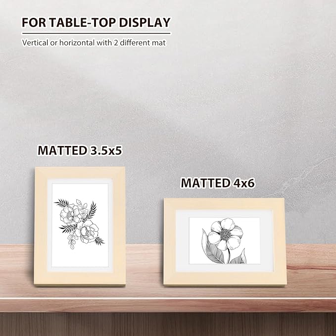 KINLINK 5x7 Picture Frame White Oak, Solid Light Wood Frames with Acrylic Plexiglass for 3.5x5/4x6 with Mat or 5x7 without Mat, Tabletop and Wall Display Photo Frame, Set of 4