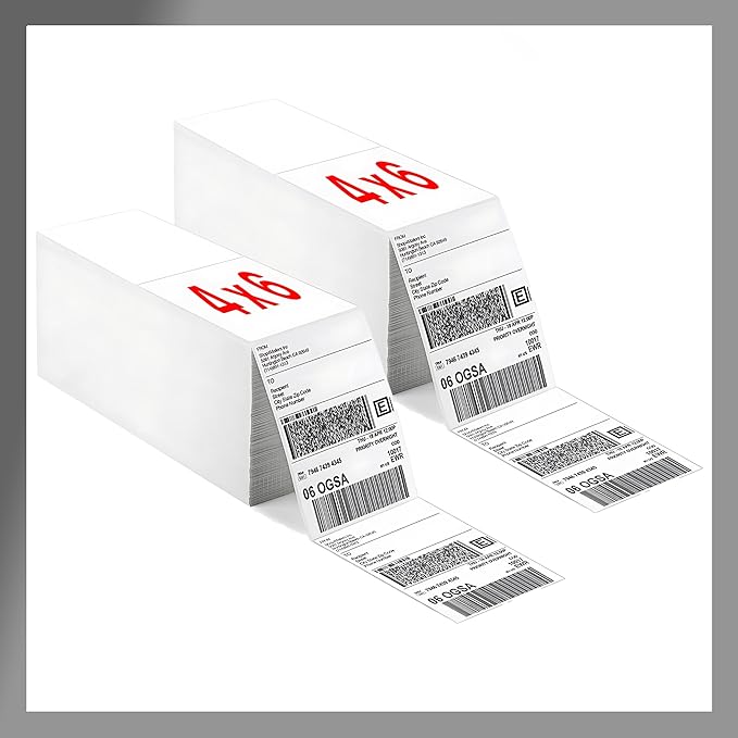Fanfold [4 x 6 inch] x [6000 Labels] Thermal Stack Direct White Strong Adhesive Perforated Postage Shipping Printer Compatible with Zebra SNBC Epson Rollo (6000 Labels, Fanfold)
